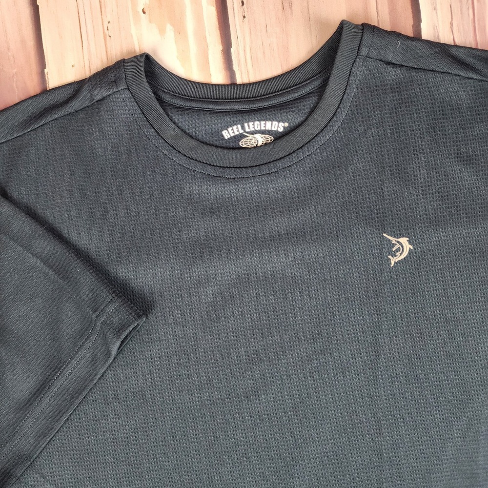 Reel Legends Mens Large Polyester Tee Dark Blue Short Sleeve Fishing Tshirt